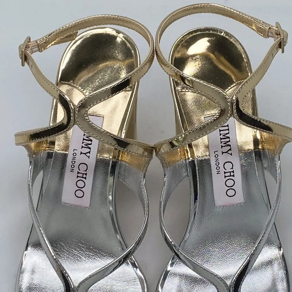 Jimmy Choo Azie 85MM Metallic Leather Sandals size 37